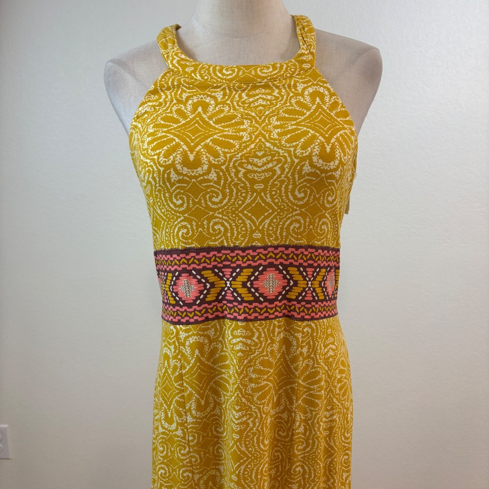 Prana Skye Maxi Dress Womens M Yellow Paisley Halter Built-in Bra Granola Boho - Picture 3 of 8